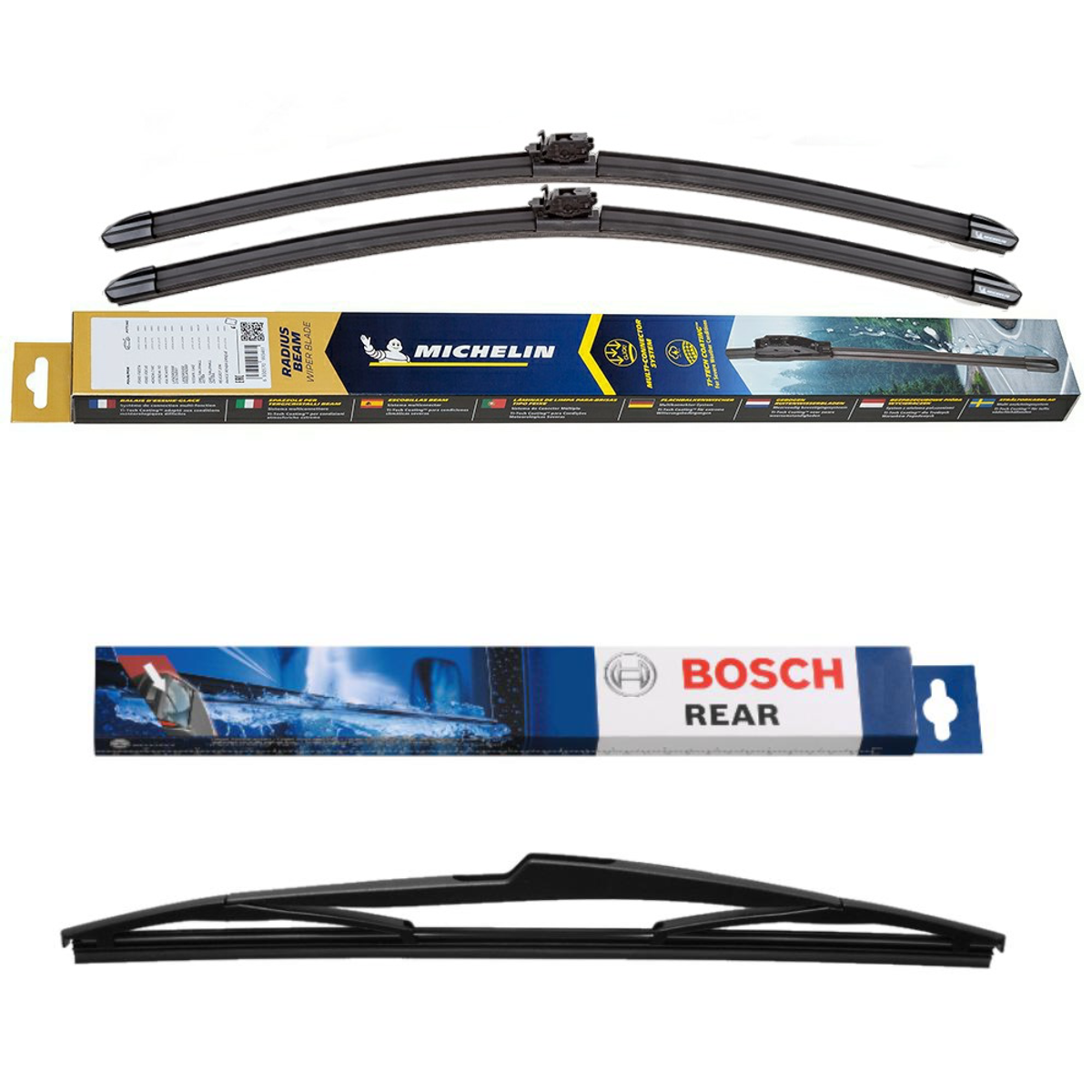 Bosch Super+ Replacement Front Screen Windscreen Wiper Blades + Wurth Screen Wash TRAnsporter T5 Rear Tailgate 2003-2010 main image 1