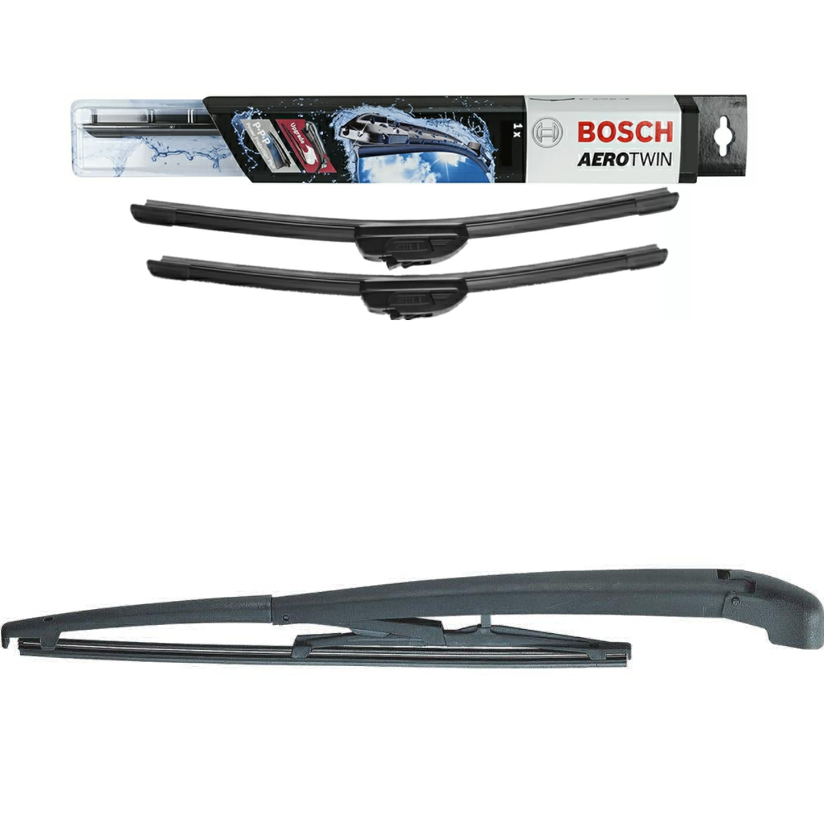 Bosch Super+ Replacement Front Screen Windscreen Wiper Blades + Wurth Screen Wash TRAnsporter T5 Rear Tailgate 2003-2010 main image 0
